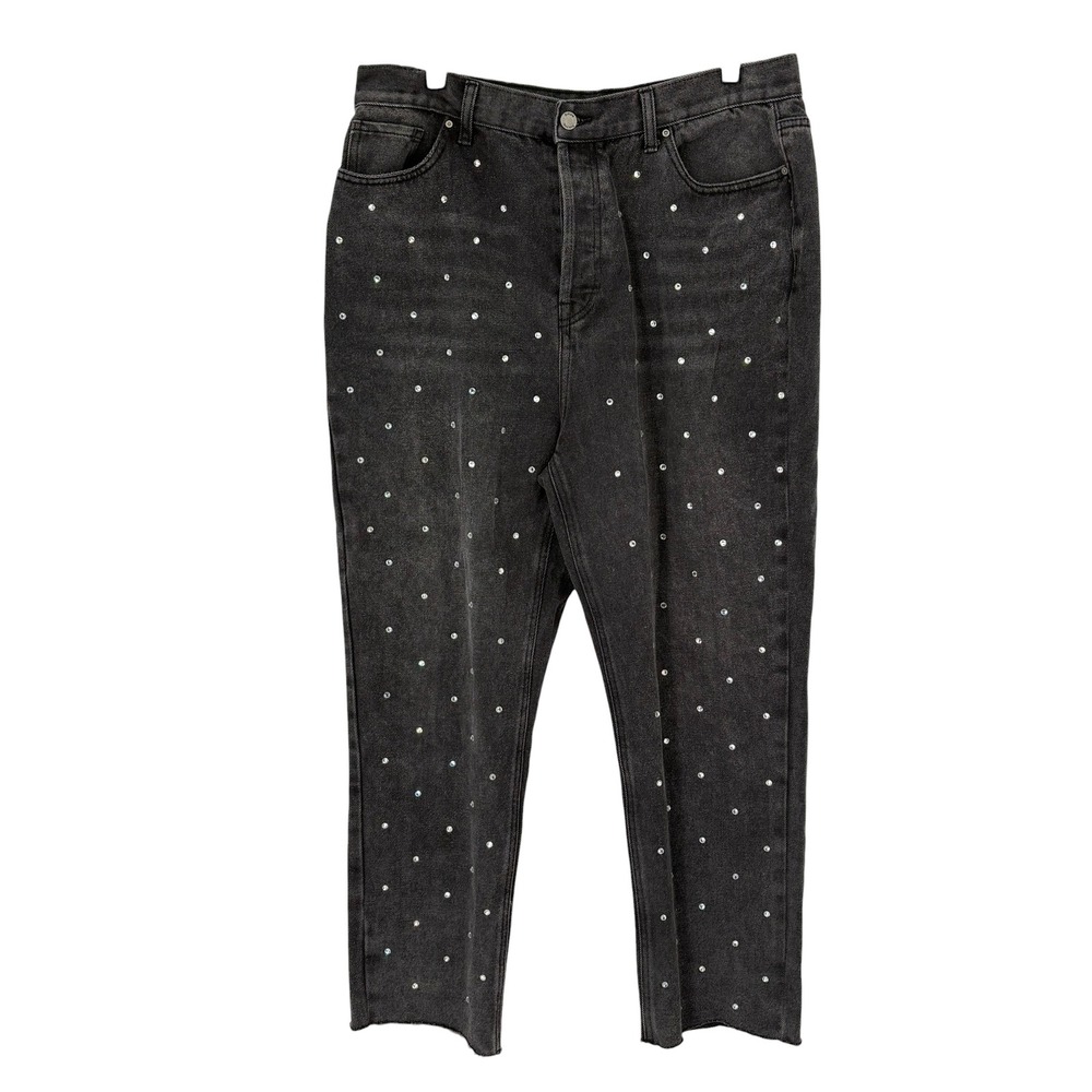 Simple Society Jeans Black Rhinestone Embellished High Rise Raw Hem 15/32